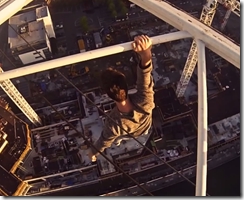 Hanging from the crane one-handed